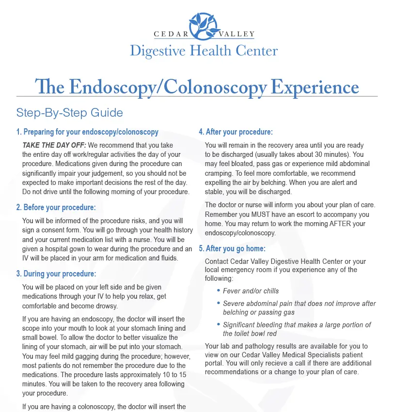Colonoscopy Prep Instructions - Endoscopy/Colonoscopy Experience