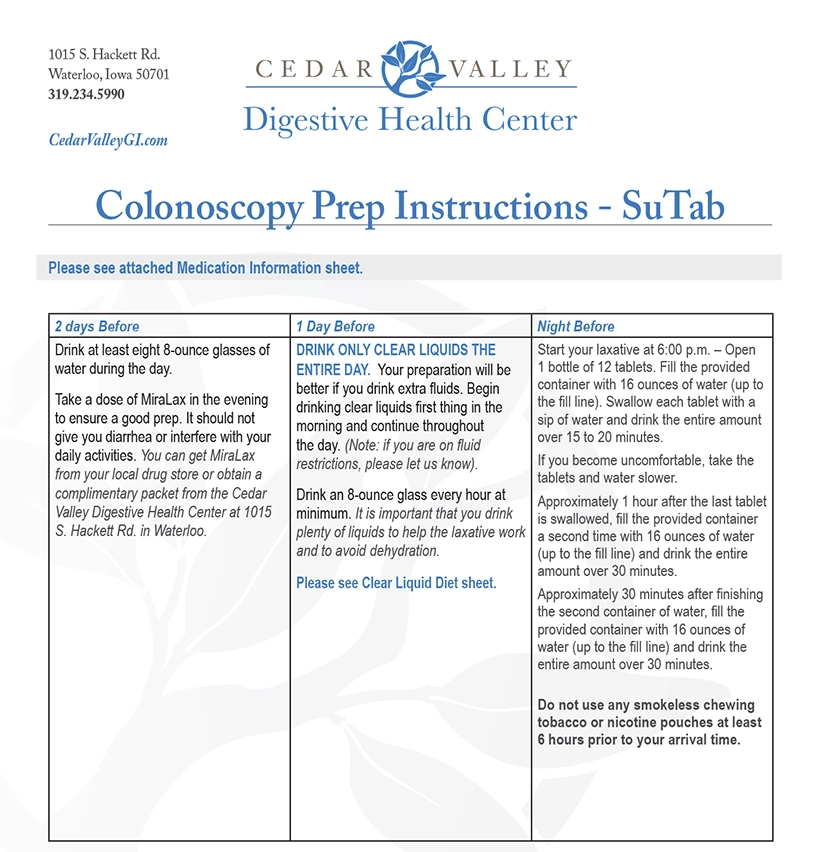 Colonoscopy Prep Instructions - SuTab