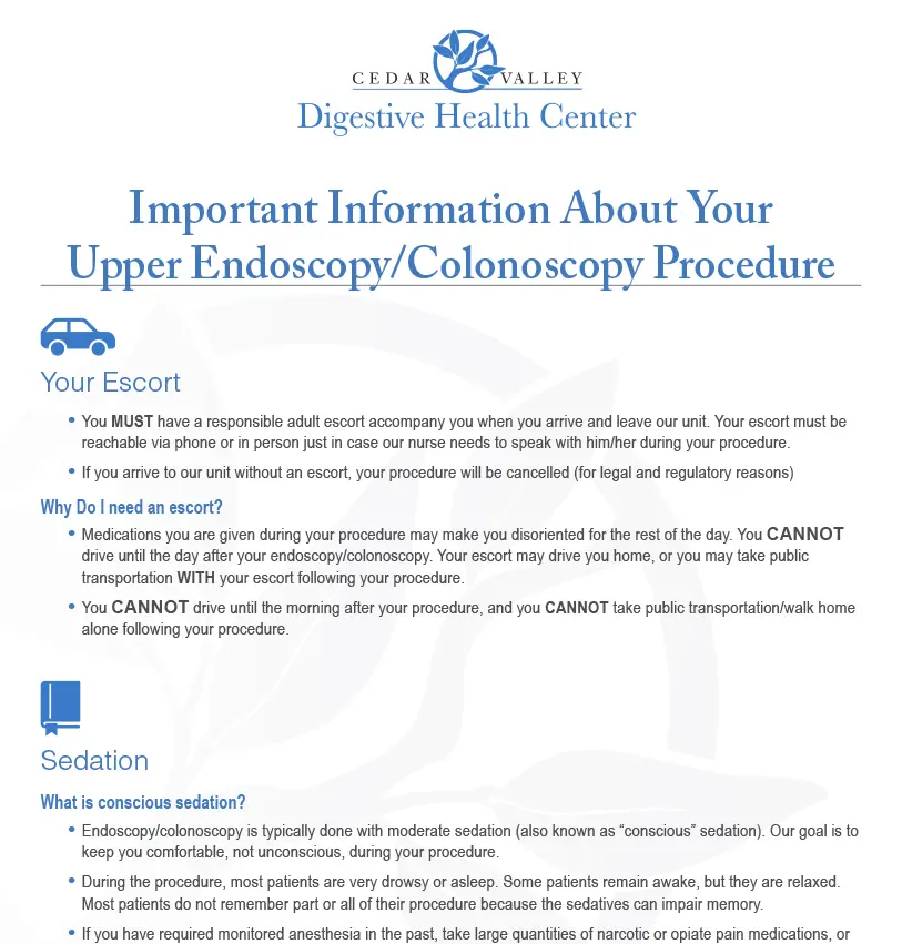 Colonoscopy Prep Instructions - Upper Endoscopy