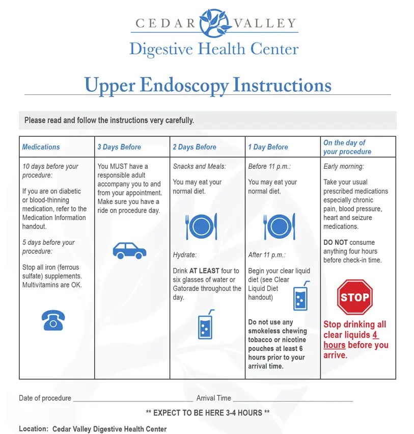 Colonoscopy Prep Instructions - Upper Endoscopy