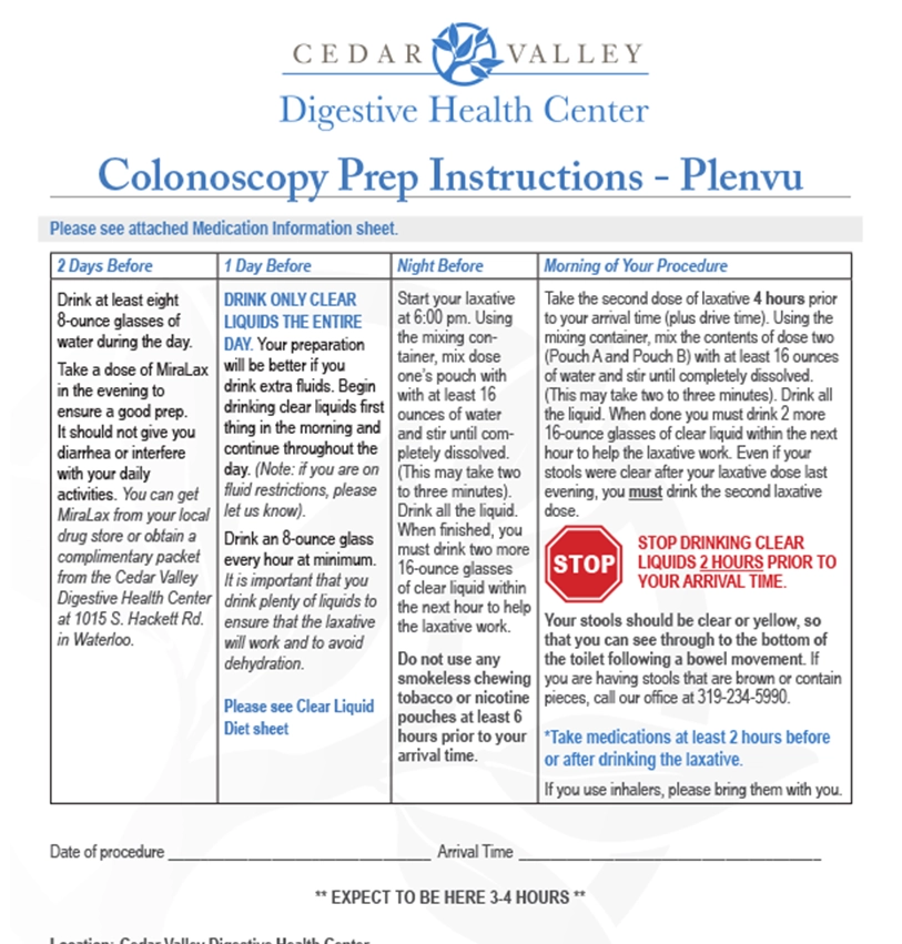 Colonoscopy Prep Instructions - Plenvu