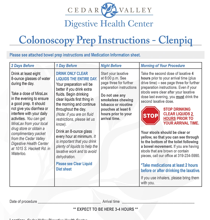 Colonoscopy Prep Instructions - Clenpiq