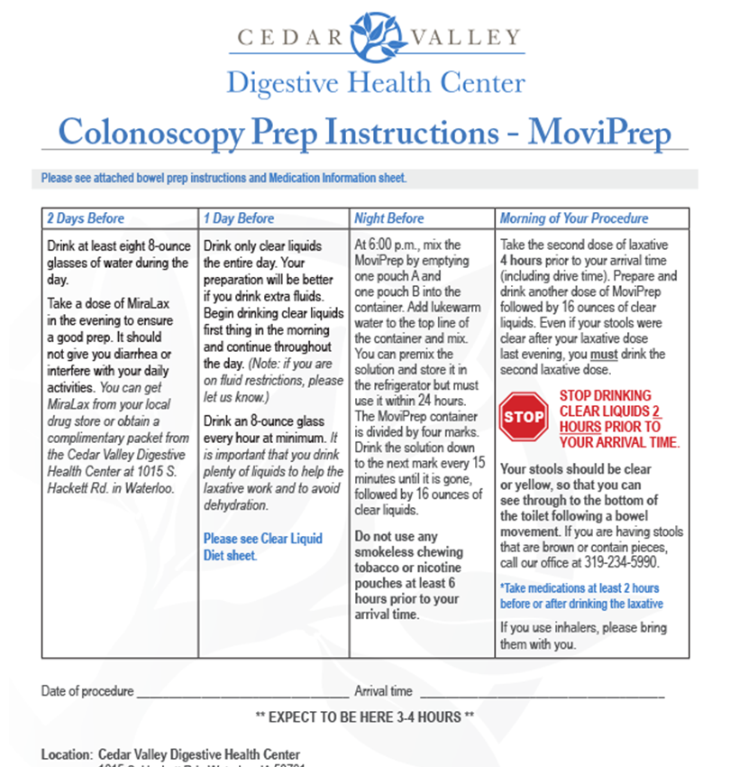 Colonoscopy Prep Instructions - MoviPrep