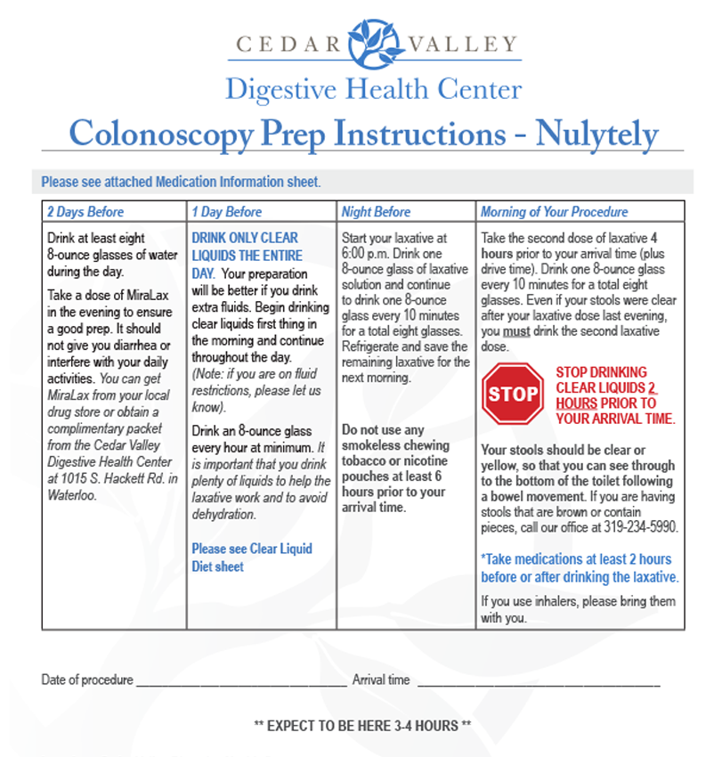 Colonoscopy Prep Instructions - Nulytely
