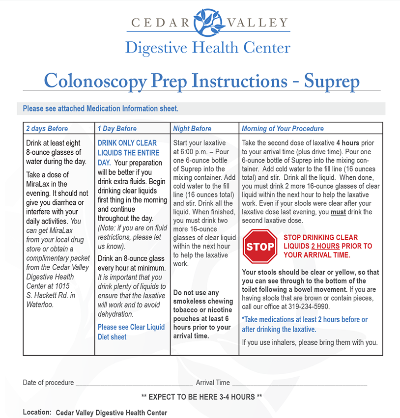 Colonoscopy Prep Instructions - Suprep